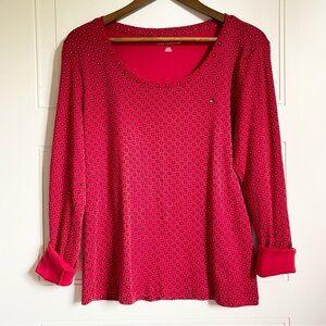Tommy Hilfiger Red Scoop Neck Mandala Floral Long Sleeve Top Large